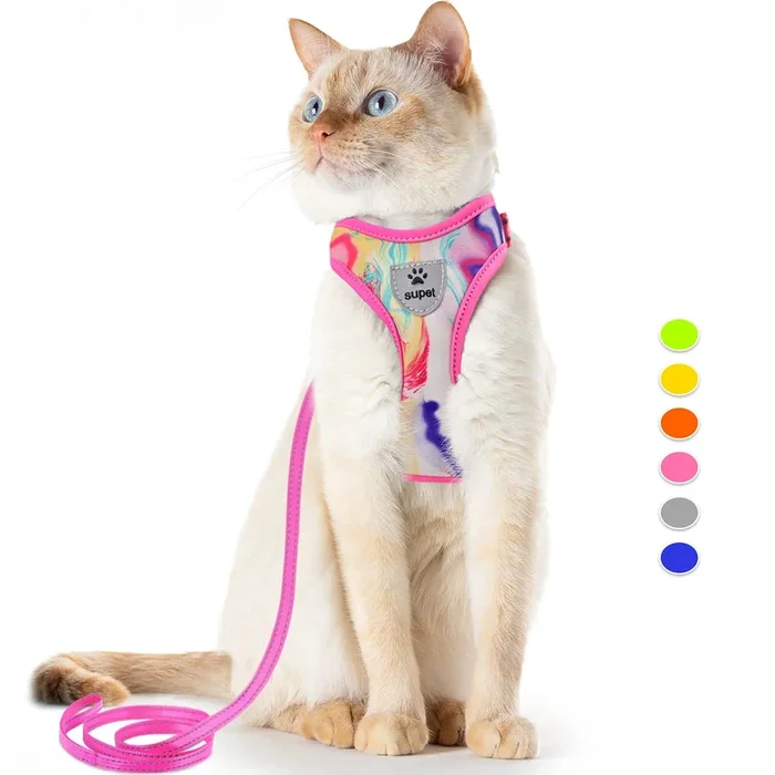Supet Cat Harness And Leash Set Stylish Escape Proof Cat Vest Harness Adjustable Breathable Pet Harness With Reflective Trim Ste