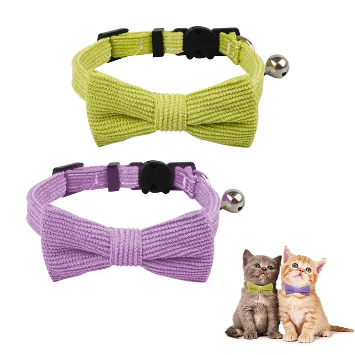 Sychien 2 Pack Cat Collar With Breakaway Bowtie And Bell Adjustable Breakaway Cat Collars For Girl Female Boy Male