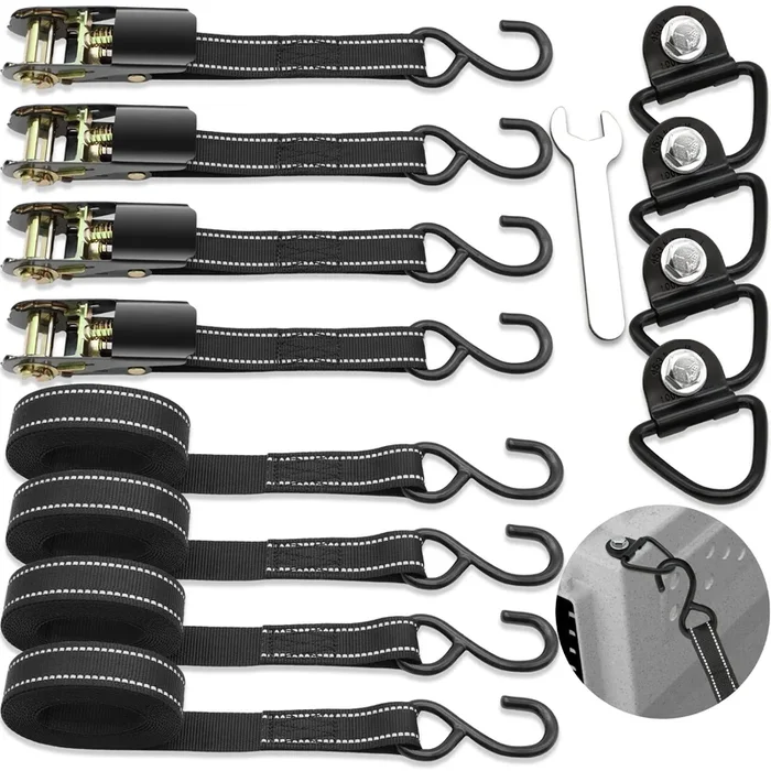 Terixe 4 Pack Tie Down Kit For Ruffland Kennel – Tie Down D-Ring Kit – 1000 Lbs, With Wrench, Tie Down Straps Kit Compatible Wit