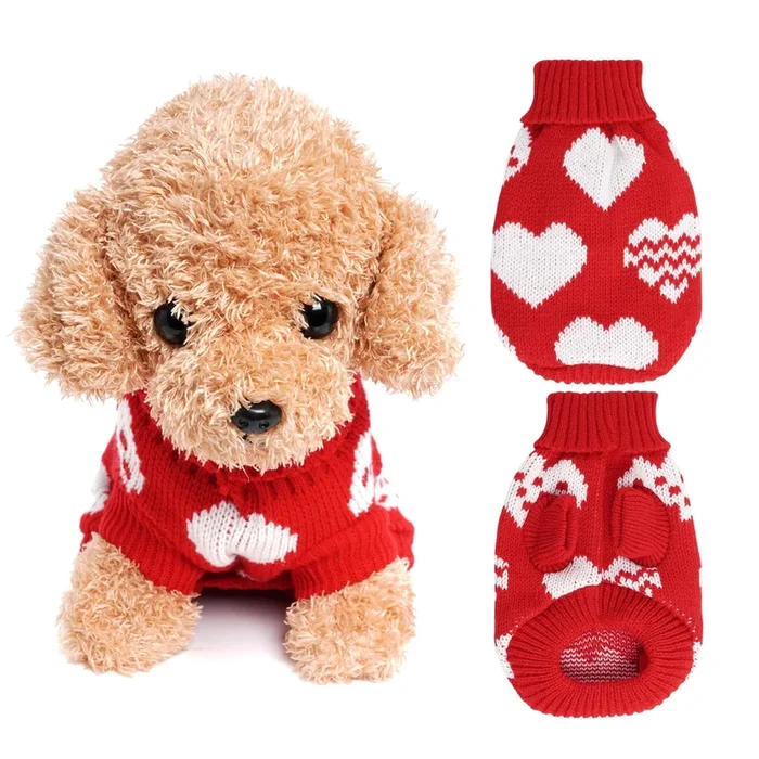Tongcloud Dog Knitted Sweater Heart Puppy Sweater Dog Sweaters Holiday Clothes Or Dog Cat Pet Costume