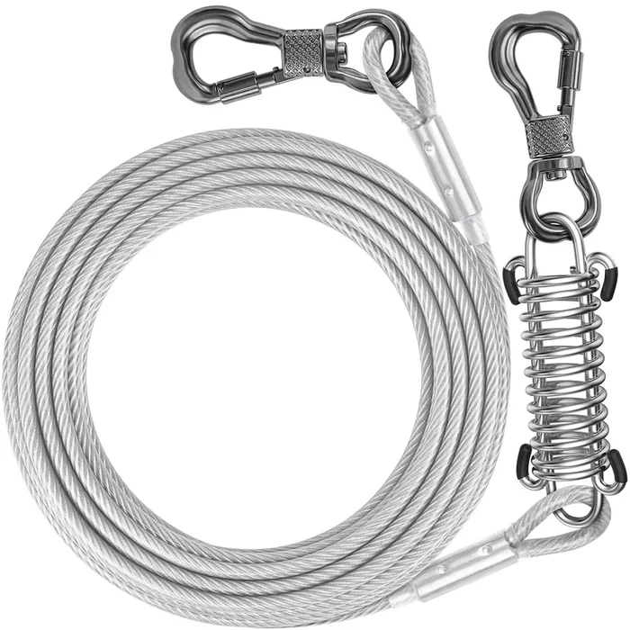 Tresbro Dog Leads For Yard, 40Ft Tie Out Cable With Shock Absorbing Spring And Swivel Hook, Chew Proof Chain For Outside, Runner