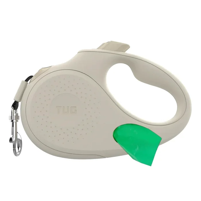 Tug Oval 360 Tangle-Free Retractable Dog Leash With Integrated Waste Bag Dispenser (Medium, Cream)