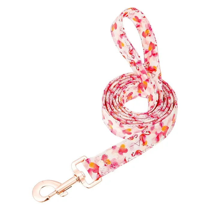 Tunkoo Pink Flamingo Heart Dog Leash – Stylish, Safe, Comfortable For Small Medium Large Dogs Pets Daily Walking L