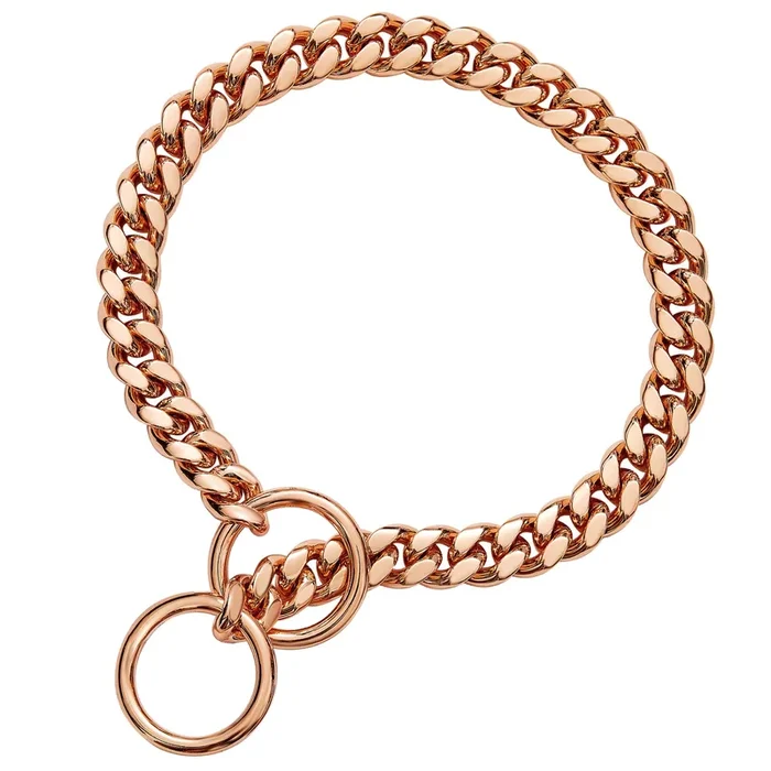 Txprodogchains Rose Gold Chain Dog Collar 10Mm Cuban Link Chain Stainless Steel Metal Links Walking Training Collar For Small Me