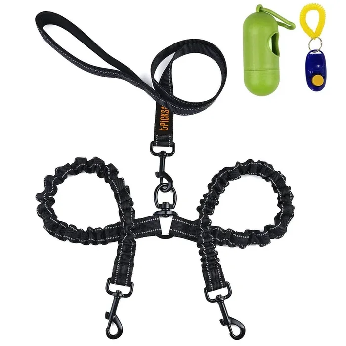U-Pick Dual Dog Leash,Double Dog Leash,Shock Absorbing Reflective Bungee For Two Dogs,360 Swivel No Tangle Walking Leash With Wa