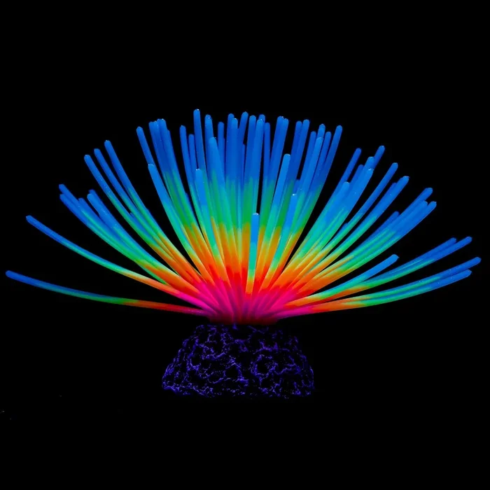 Uniclife Aquarium Imitative Iridescent Blue Sea Urchin Ball Artificial Silicone Ornament With Glowing Effect For Fish Tank Lands