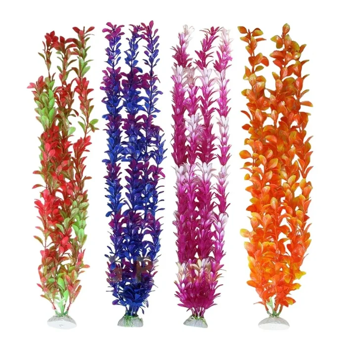 Unootel Pack Of 4 Tall Plastic Aquarium Plants, Large Fake Plants, Fish Tank Decorations, Artificial Fish Tank Plants