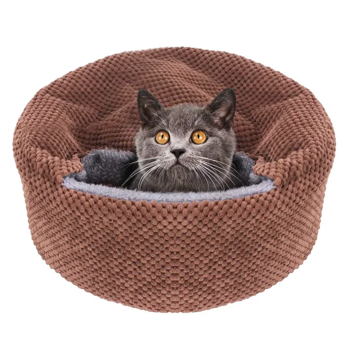 Winsterch Washable Cat Bed – Round Soft, Cozy & Warming For Indoor Cats. Calming Kitten Pet Bed. Small Pet Covered Cat Cave Beds