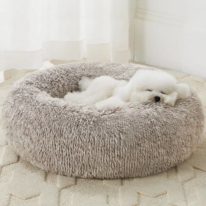 Wnpethome Calming Dog Bed & Cat Bed, Anti-Anxiety Donut Small Dog Bed, Fluffy Faux Fur Cats Cushion Puppy Bed For Small Pets And