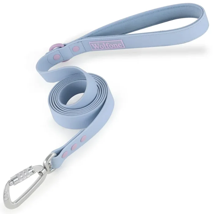 Wolfone 6Ft Safety Auto-Lock Carabiner Dog Leash Soft Handle Waterproof Cute Colored Leash For Dogs Light Blue
