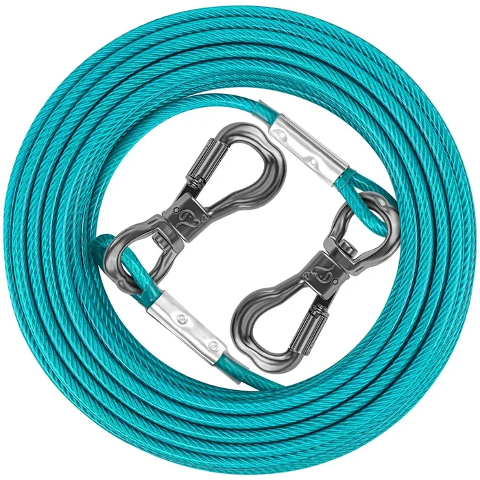 Xiaz Dog Tie Out Cable 50 Feet, Dog Line For Outside 8/10/15/20/30/50Ft, Heavy Duty Pet Runner Tether Chain Lead Outside For Sma