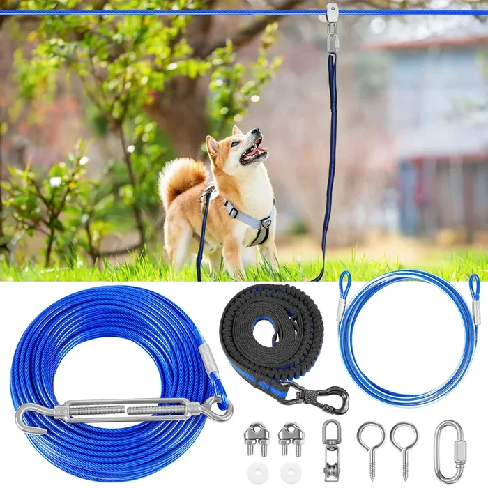 XiaZ Dog Tie Out Cable, 75ft Dog Trolley Runner Cable for Dogs up to 250lbs, Dog Lead for Yard, Camping, Outdoor, with 8 Ft Nylo