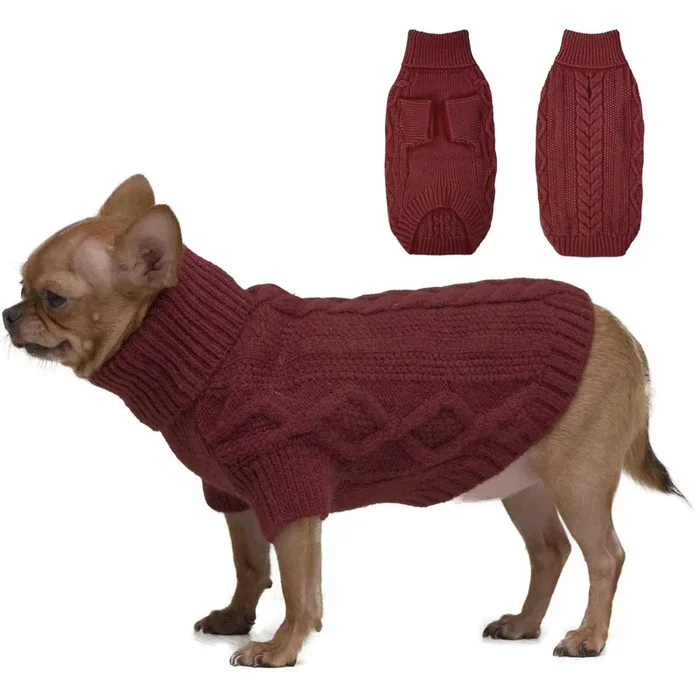 Xs Red Dog Sweater – Female & Male, Cat Christmas, Thanksgiving, Cute Pet Knit Turtleneck, Warm Winter Puppy Clothes For Teacup