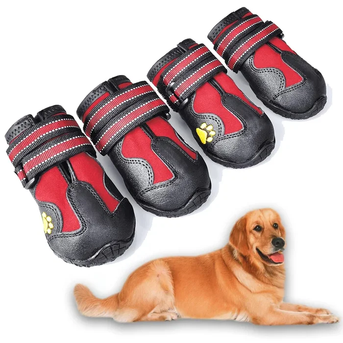 Xsy&G Dog Boots,Waterproof Dog Shoes,Dog Booties With Reflective Strips Rugged Anti-Slip Sole And Skid-Proof,Outdoor Dog Shoes For Medium Large Dogs 4Pcs Red-Size 7