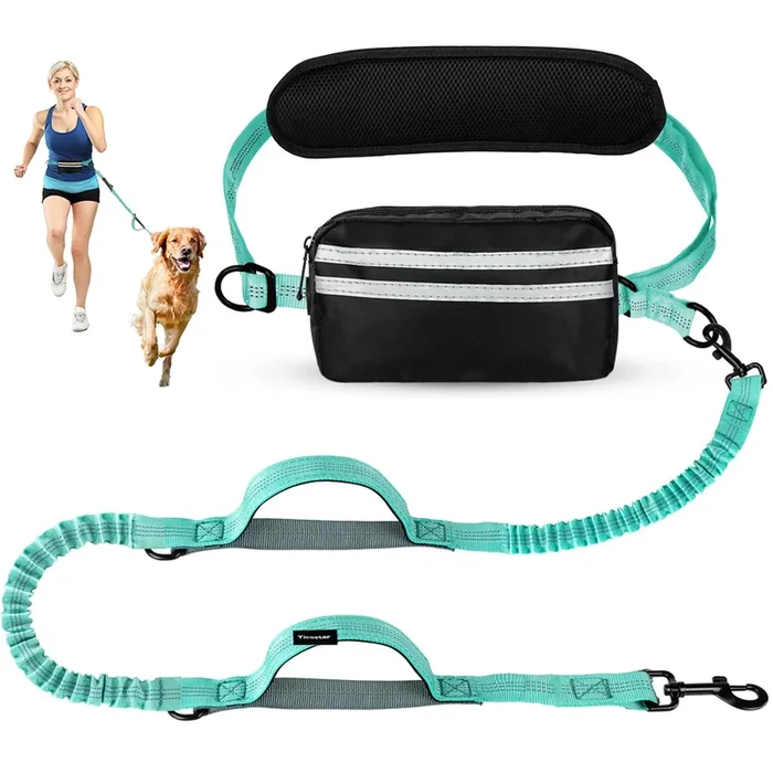 Yicostar Hands Free Dog Leash, Retractable Bungee With Double Padded Handles, Waist Leash For Dog Walking, Heavy Duty Dog Leash