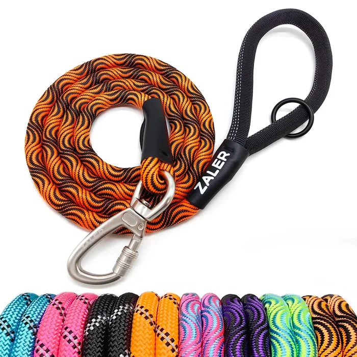 Zaler Heavy Duty Dog Leash, 4/5/6/10/15/20/30/50 Foot With Carabiner, Nylon Pet Lead For Large And Medium Dogs (4Ft, Black Orang