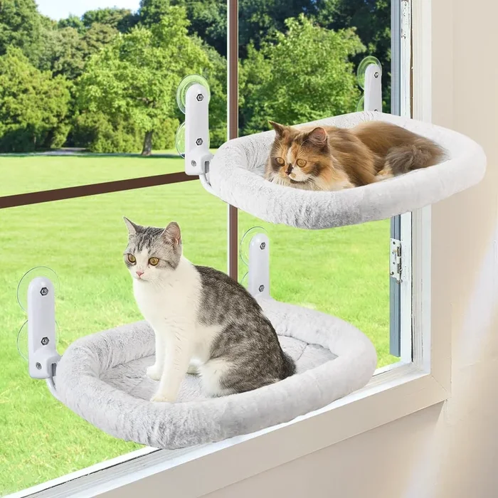 Zoratoo 2Pc Cat Window Perch With Bolster Foldable Cat Hammock Cushion Bed For Window With Metal Frame, Large Suction Cups Cordl